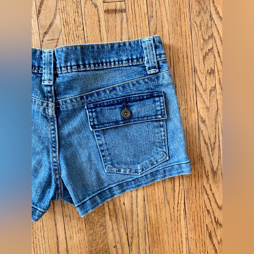 American Eagle Low Rise 8 Jean Shorts‎ Stretch Y2K Mini Denim Hot Pants Blue - Picture 9 of 11